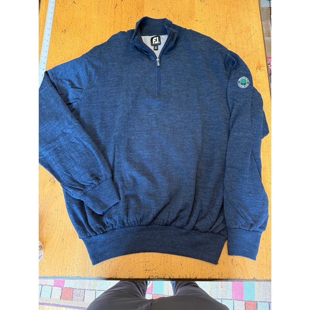 Aspetuck Valley‎ Country Club • FootJoy 1/4 Zip XXL Blue Lined Wool Sweater Mens
